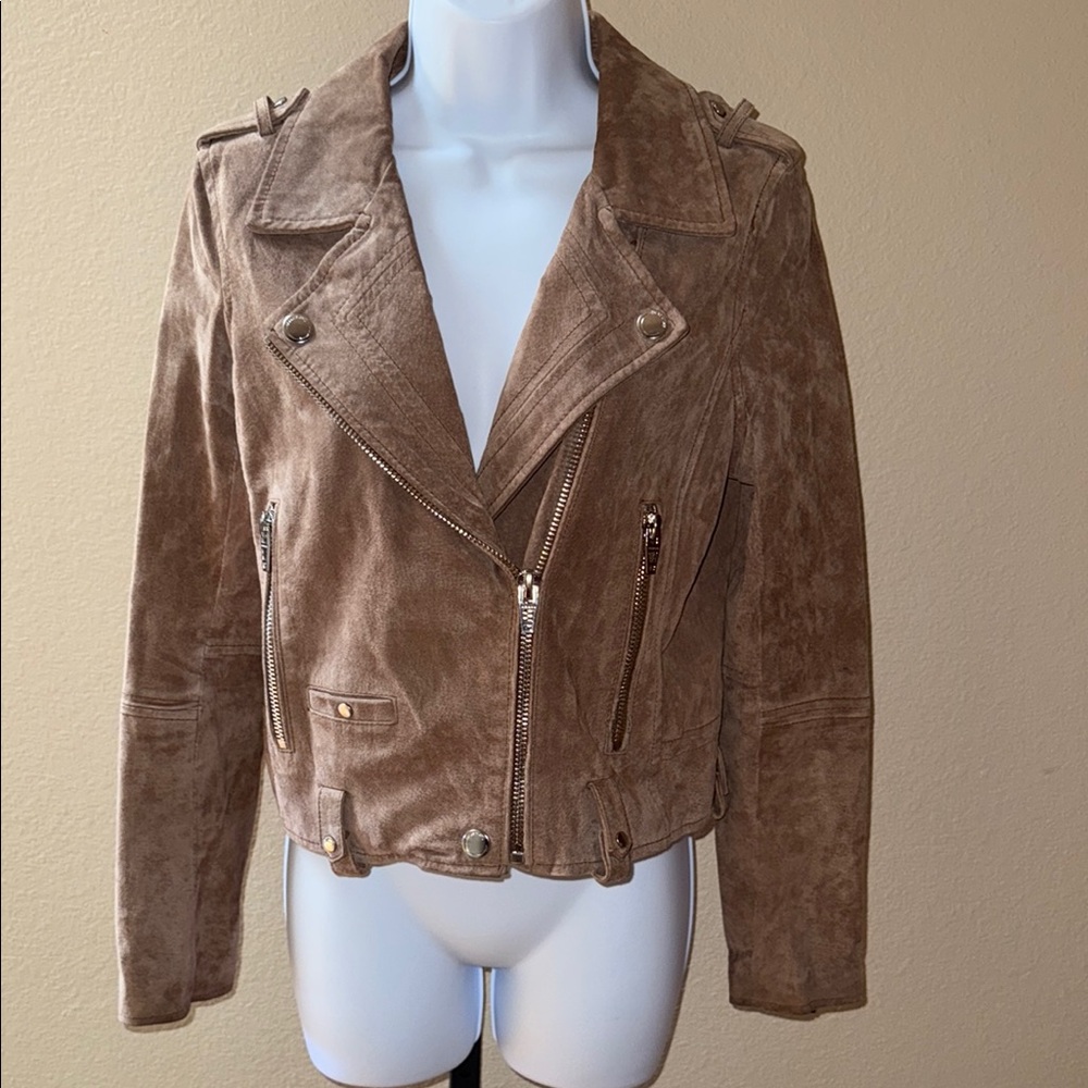Blank NYC Brown Suede Leather Moto Jacket Asymmetrical Zipper (missing belt) S